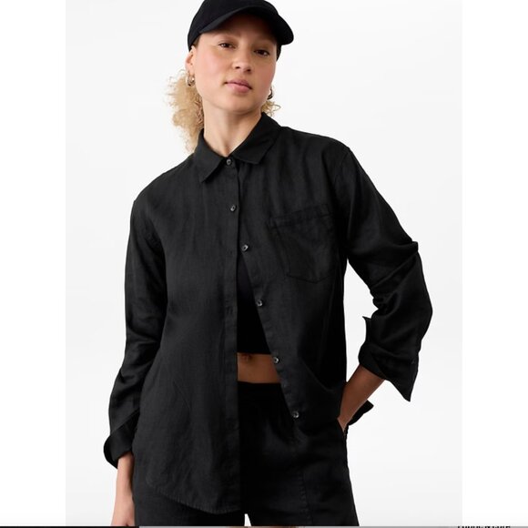 62. S, M, L - ATHLETA - Retreat Linen Shirt Black Button Down NEW $99 msrp - Picture 4 of 5